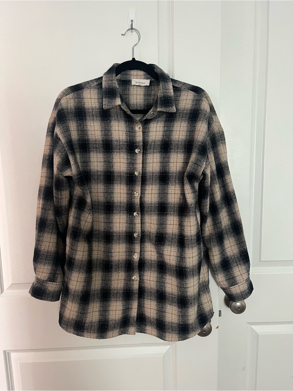 bohme Black and Beige Plaid Button Down Shirt